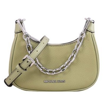 MICHAEL KORS CORA 經典荔枝皮革手提斜背兩用牛角包(草綠-全新福利品)