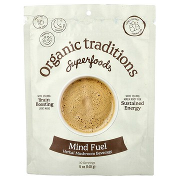 Organic Traditions, 速溶草本蘑菇飲品，心靈染料，無咖啡萃取，5 盎司（140 克）