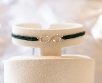 925純銀BFF Infinity -全手工編織幸運手繩。墨綠。可自由調節