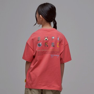 童裝 露營圖案短袖上衣 - 粉紅色