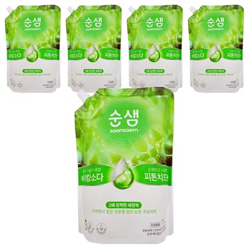 Soonsaem 小蘇打蔬果碗盤清潔液 補充包 芬多精香  1.6L  5包