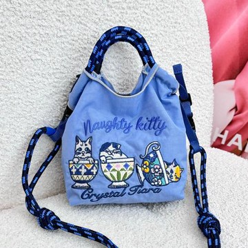 潮牌ballchain 迷你刺繡購物袋環保尼龍手提斜挎包休閑手機包女