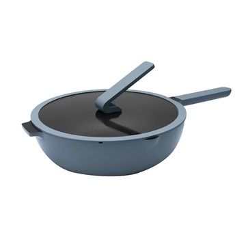 WOKY 沃廚 哈哈鍋2.0 不沾深煎鍋(含玻璃鍋蓋) 深藍 台灣公司貨  1入  32cm