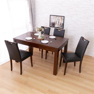 【AS】布魯斯實木餐桌與布茲皮面實木餐椅(一桌四椅組合)