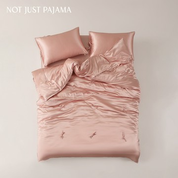NotJustPajama真絲純色床包四件組/100%22mm桑蠶絲床包床單組 - 香檳粉色-【床包款】2.0米床(22mm桑蠶絲)