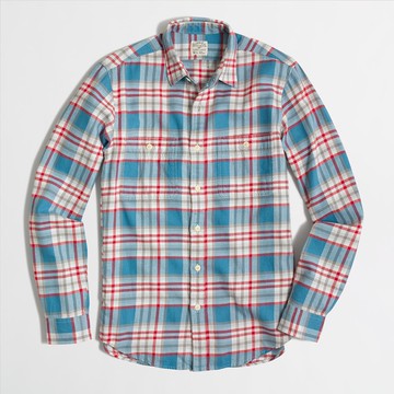 美國百分百【全新真品】J-Crew 襯衫 JC 長袖 上衣 格紋 法蘭絨 雅痞 休閒 灰 藍色 紅色 XXS號 F279