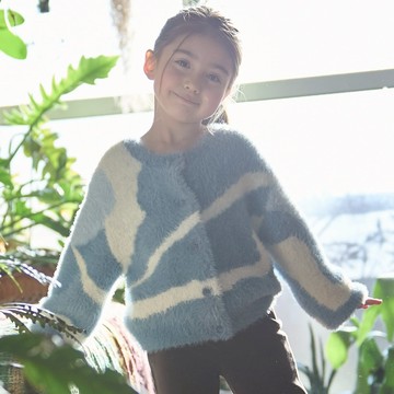 petit main 品牌旗艦店 【親子裝】長毛針織圖案開襟外套 【日本直接出貨】