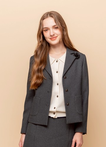 輕秋知感仿毛千鳥格西裝外套