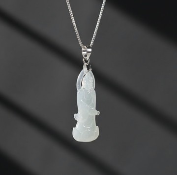 冰種翡翠淨瓶觀音菩薩項鍊 14K金墜頭 | 天然緬甸玉翡翠A貨 |送禮