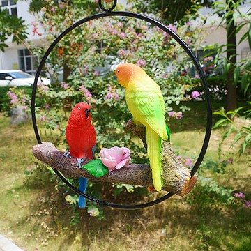 仿真雙虎皮鸚鵡小鳥空中吊飾庭院掛樹園林戶外幼兒園工藝品掛件