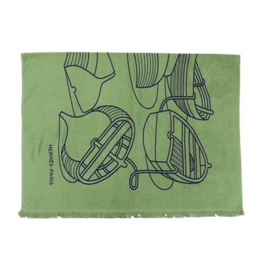 【二手名牌BRAND OFF】HERMES 愛馬仕【再降價】綠色 棉質 沙灘毛巾