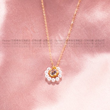 復古氣質珍珠項鏈女高級感輕奢優雅太陽花純銀吊墜仙氣百搭鎖骨鏈