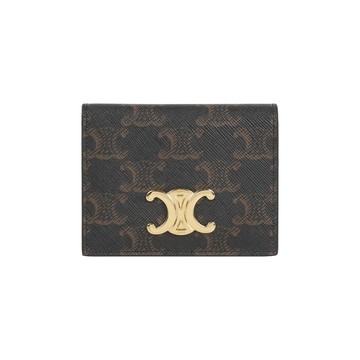 CELINE Triomphe 金色標誌釦式二折卡片夾/名片夾(棕褐色) 10P352CQH.04LU