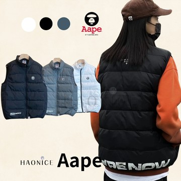 【HAO NICE 】香港經銷商 日本潮流 Aape 22FW爆款 純色搭配經典刺繡猿人頭LOGO 羽絨背心