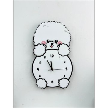 卡通創意可愛比熊狗狗裝飾掛墻鐘表客廳寵物兒童靜音個性時鐘掛鐘