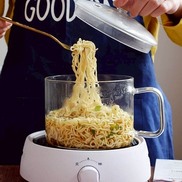 ins玻璃泡面碗沙拉碗 單個學生家用耐熱帶把玻璃甜品水果透明碗