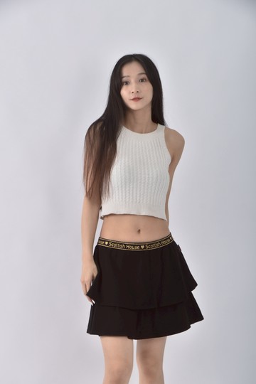 (L) scottish house質感棉質層次黑色短裙
