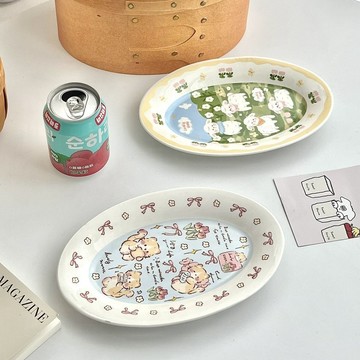 桃園店🥇韓係餐具可愛童趣卡通陶瓷盤高顔值餐具甜品盤沙拉早餐盤陶瓷魚盤