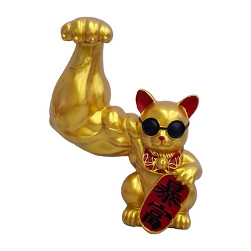 暴富貓 麒麟臂聚寶盆 招財貓擺件  大  金色