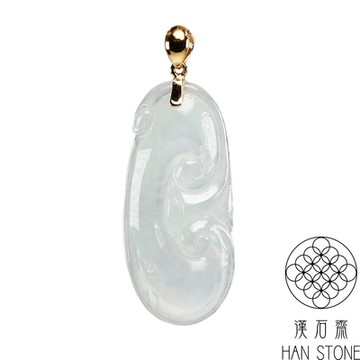 【漢石齋】天然翡翠A貨 福豆玉珮18K金墜頭吊墜 冰種(13*33*9mm)