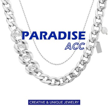 PARADISE 粗古巴鍊 鋯石 疊戴 項鍊 鎖骨鏈