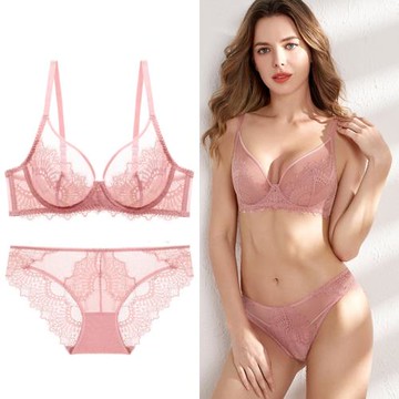 法式性感超薄款文胸套裝蕾絲大胸顯小胸收副乳鋼圈上托內衣胸罩女