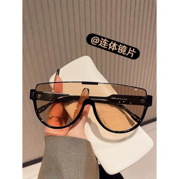 時尚大框連體鏡片太陽鏡女大臉顯瘦茶色街拍面罩墨鏡男士潮流網紅