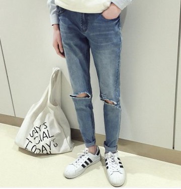 韓國復古破褲 膝蓋褲 FINDSENSE 實體拍攝