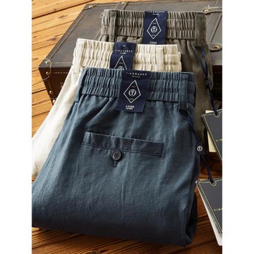 高級感寬松無束縛夏季薄款100%亞麻長褲 松緊腰透氣直筒休閑褲男