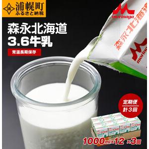 ふるさと納税 森永北海道3.6牛乳（1000ml×12本×3回）常温長期保存 北海道浦幌町