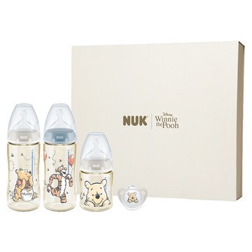 NUK x Disney聯名 新生兒禮盒 (迪士尼 PPSU 感溫奶瓶 矽膠安撫奶嘴)  小熊維尼  1組