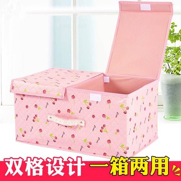 收納箱布藝整理箱筐子桌面有蓋儲物大號可折疊家用衣柜內衣收納盒