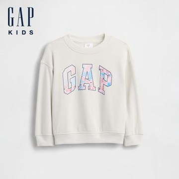 【GAP】嬰兒及幼兒VintageSoft毛圈布櫻花 Logo 運動衫-卡爾石色/制服深藍(888374)