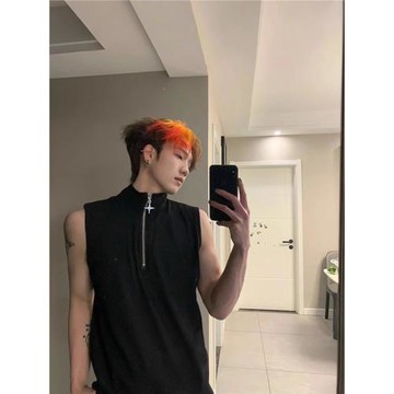 cleanfit小眾設計感半拉鏈墊肩背心男夏季潮牌高級感坎肩無袖T恤