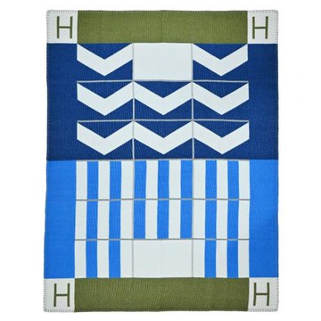 Hermes 愛馬仕 Avalon H Club 手工編織喀什米爾毛毯(靛藍)