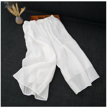 白色仙女褲輕薄苧麻九分休閑褲2025夏季新款寬松百搭亞麻闊腿裙褲