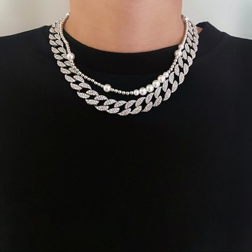 項鍊 飾品 潮牌古巴鍊男滿鉆粗款ins風嘻哈街頭潮人鎖骨鍊個性說唱配飾項鍊【MJ9282】
