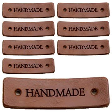 HAPPY BEARS 長方形手工皮革標籤  咖啡棕  8個