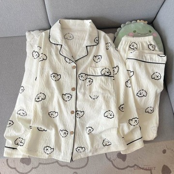 【台灣出貨】雲朵小狗雲朵棉春秋季長袖長褲睡衣女可愛卡通甜美少女家居服套裝睡衣長袖睡衣居家睡衣居家服睡衣套裝女生睡衣