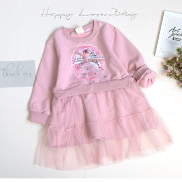 厚款 夢幻粉公主蝴蝶結刷毛紗洋裝 秋冬童裝 女童上衣 女童長袖 女童棉T 長版上衣 連身裙 刷毛