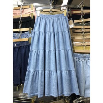 2025春秋季大擺牛仔半身裙中長裙黑色A字大碼復古拼接薄款傘裙子