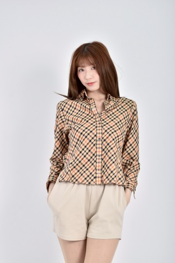 (M) daks do質感格紋長袖棕色襯衫上衣