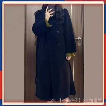 🌸 台灣出貨🌸 杏色毛呢大衣女鞦鼕新款韓係寬鬆百搭中長款百搭毛呢外套設計感潮 💎品質保證💎 X35-2