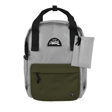 Grinstant混搭可拆組式13吋後背包 - 黑白系列 (灰色配軍綠色)