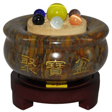 【吉祥開運坊】七星聚寶盆【七星女媧石聚寶盆小型 附五色石 五帝錢 七星陣 底座】開光 擇日