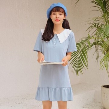 連身裙娃娃領上衣-時尚清新甜美魚尾女連衣裙2色73rx40【獨家進口】【米蘭精品】