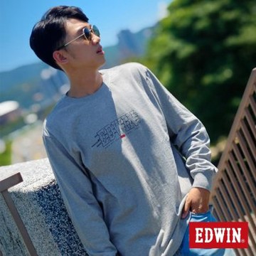 EDWIN 男裝 網路獨家 速度感LOGO長袖T恤-麻灰色