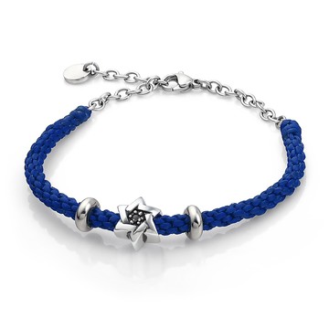 手鍊．手工編織．蠶絲蠟繩．純銀六角星串珠