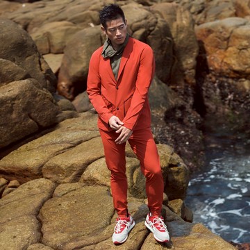 男士彈性西裝褲 (紅褐色)