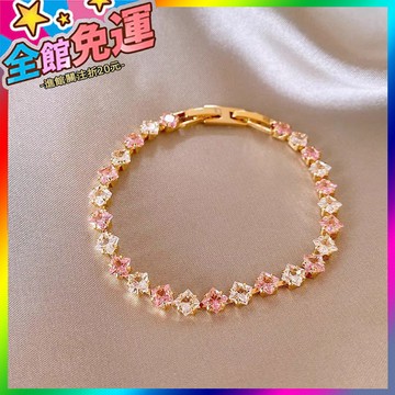 🌸台灣出貨🌸 粉色方形鋯石手鏈女2025新款高級感輕奢小衆精緻適閤夏天的手飾品 🥇滿額免運🥇X370-11-A